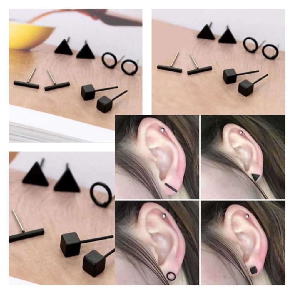 NEW!💙💎BUNDLE 4 PAIRS🖤BLACK🖤GEOMETRIC STUDS💎💙 - Picture 7 of 8